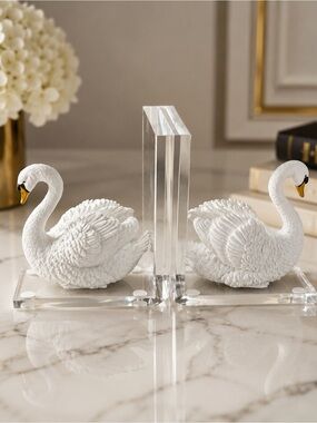 White Swan Decorative Bookends - Pair